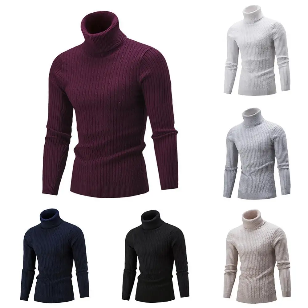 

Men's Solid Color Turtleneck T Shirts Male Slim Casual Men Autumn Solid Color Turtle Neck Ribbed Twist Sweater Bottoming Shirt