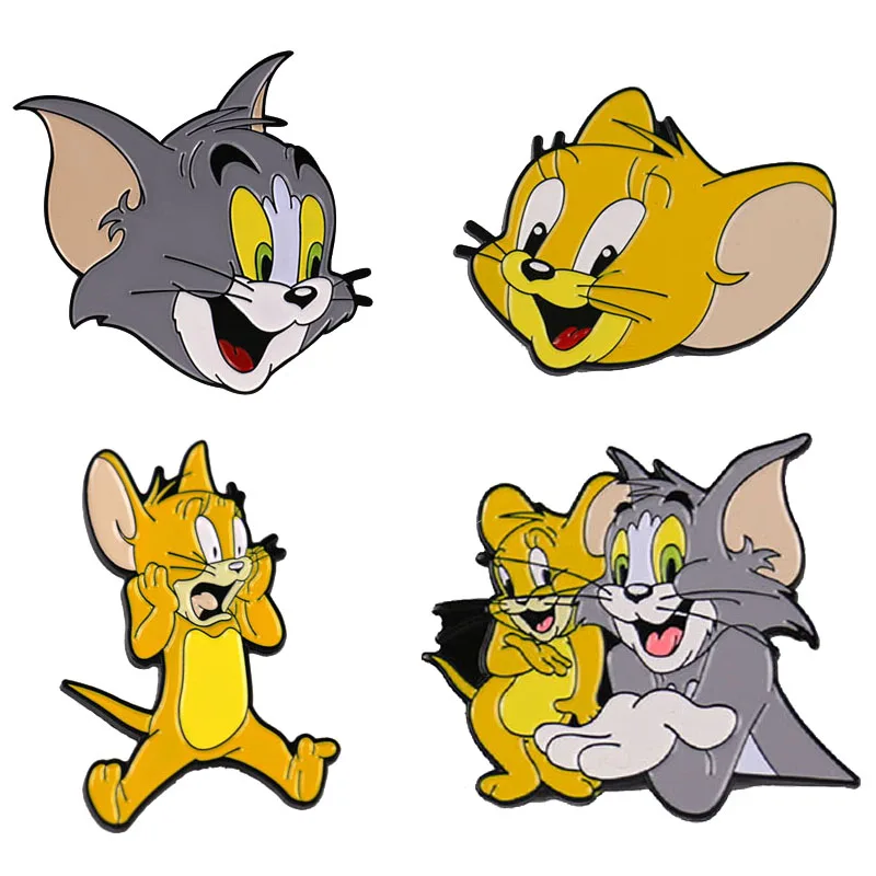 Эмалированная брошь в форме кошки и мышки из аниме для рюкзака джинсовой сумки