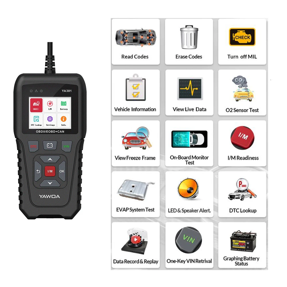 YA301 obd2 сканер Код считыватель поддержка проверки батареи полная функция OBD2 OBDII/EOBD