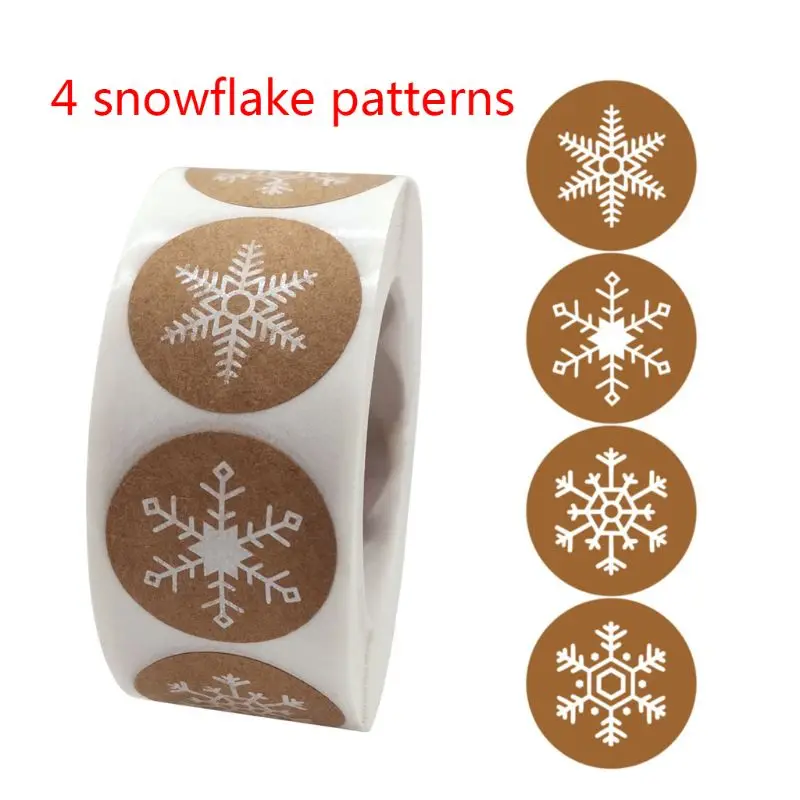 

Новинка 2021, 500 шт./рулон, круглые рождественские наклейки в виде снежинок, 4 стиля, оформление праздников, скрапбукинг, канцелярские принадле...