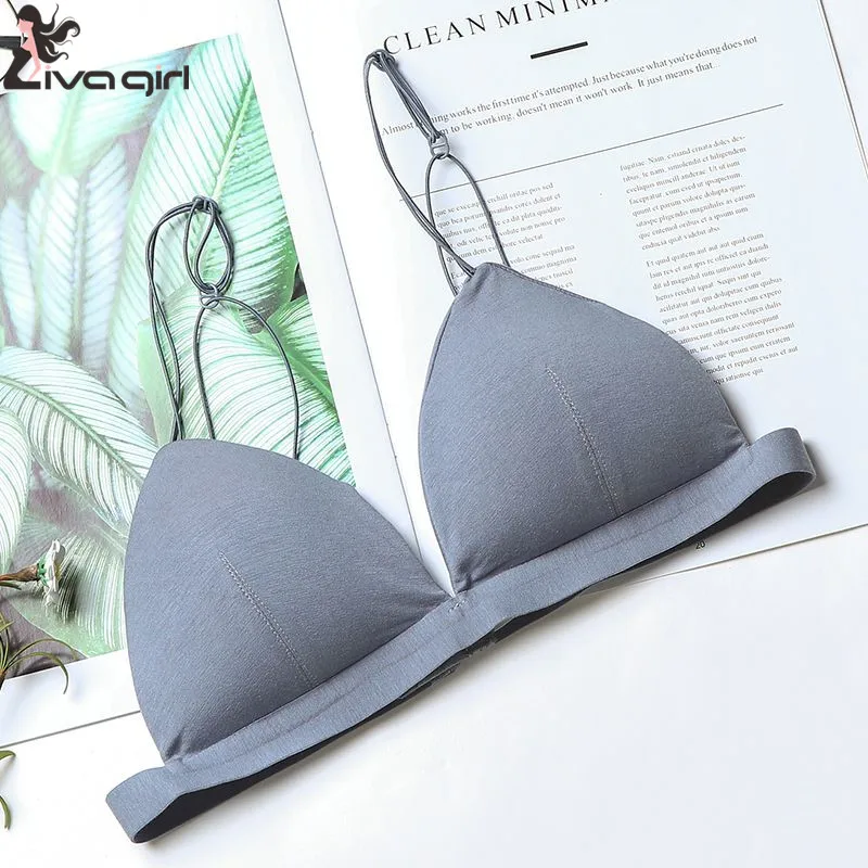 

Liva girl Women Lingerie Bras Triangle Cup French Simple Beauty Back Thin Backless Wire Free Solid Color Underwear