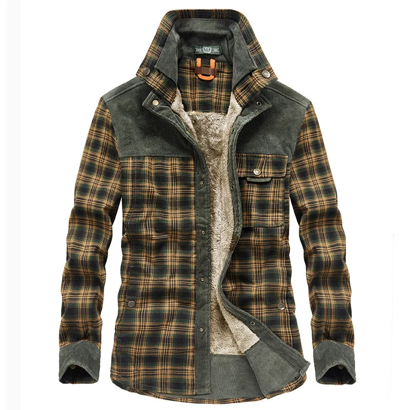 Winter Shirt For Men Thick Warm Fleece Shirts Plaid Pure Cotton Mens Shirt Long Sleeves Camisa Masculina Plus Size M-3XL