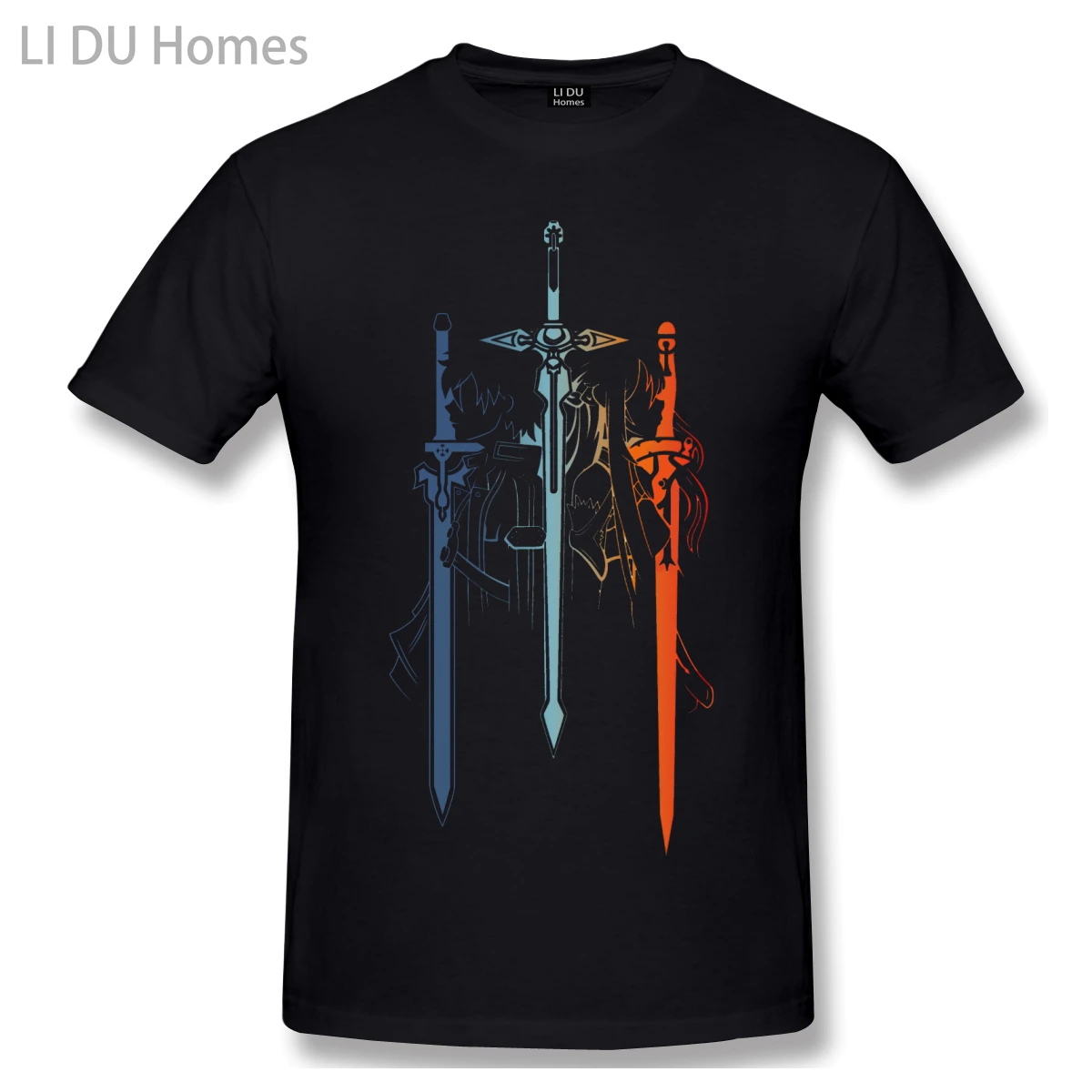 

LIDU High Quality O-Neck 100 Cotton Kirito And Asuna Form Sword Art Online T-shirt Sword Art Online sleeve short