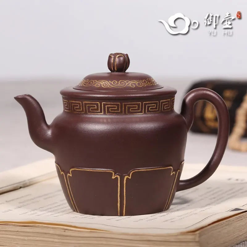 

★Royal pot of yixing famous high recommended pure manual paint old palace lantern purple clay teapot kung fu tea set