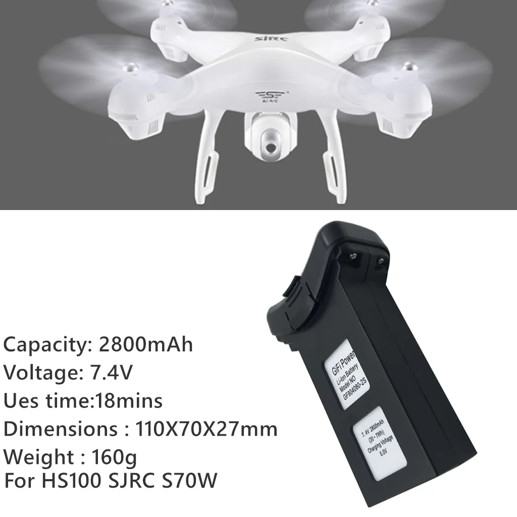 HIINST Оригинальный аккумулятор для HS100 S70 7 4 в 2800 мАч Lipo SJ/RC SJRC S70W RC Дрон Квадрокоптер