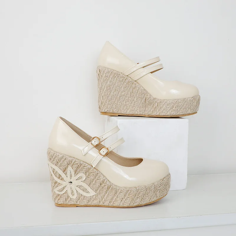 

Early spring 2021 new fashion super high heel platform slope heel double breasted shallow mouth single shoes for women