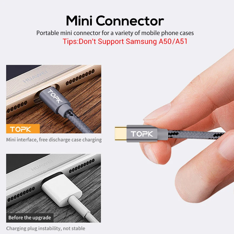TOPK Original 1M 2m USB Type C Cable - Fast Data Transfer and Charging for Xiaomi 4C, OnePlus 2, Nokia N1, Macbook image 3