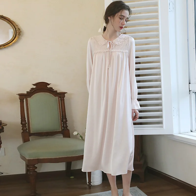 

Wasteheart Spring Women Homewear Female Pink Sexy Sleepwear Nightdress Lace Nightwear Nightgown Sleepwear Luxury Gown Dress