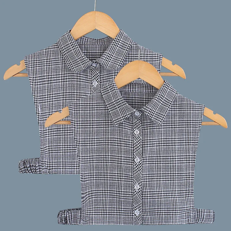 

New False Collar Children Spring And Autumn Versatile Cotton Plaid Round Shirt Female detachable shirts women
