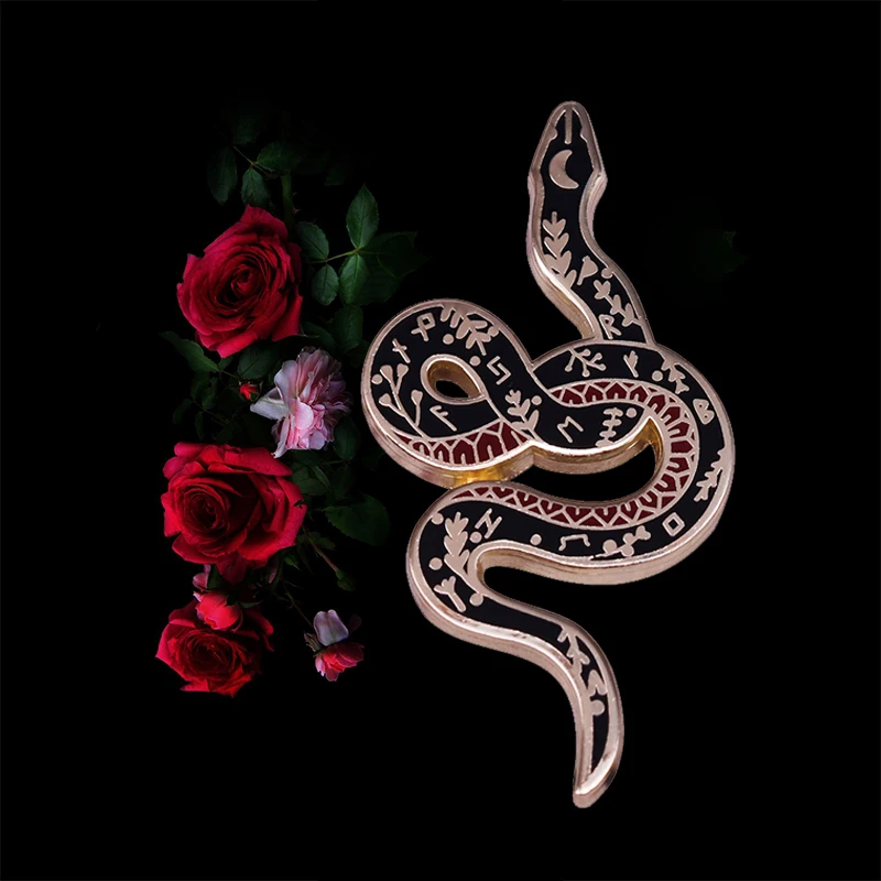

Floral Snake Enamel Pin Celestial Moon Brooch Beautiful Danger Animal Art Accessories