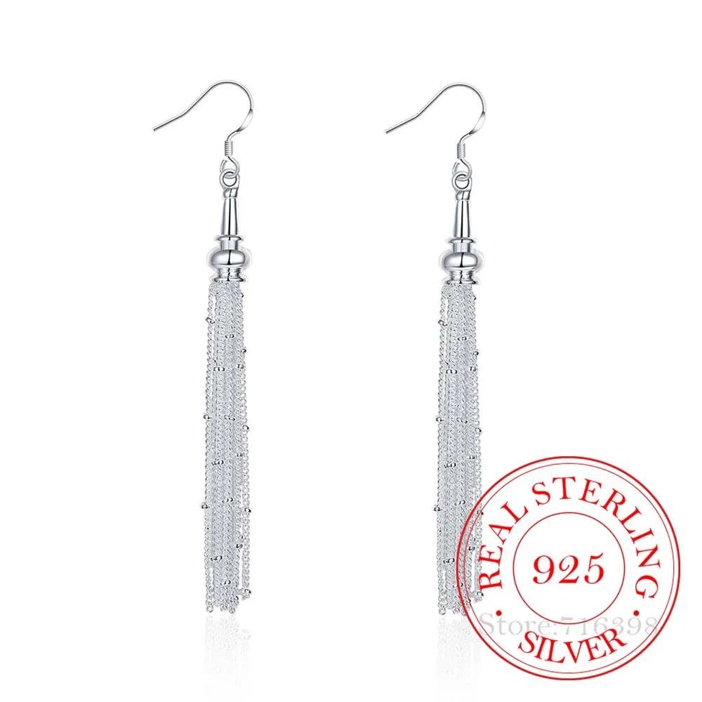 

New Arrival Korean 925 Sterling Silver Vintage Long Tassel Dangle Earrings For Women 2020 Engagement Wedding Party Jewelry Gift