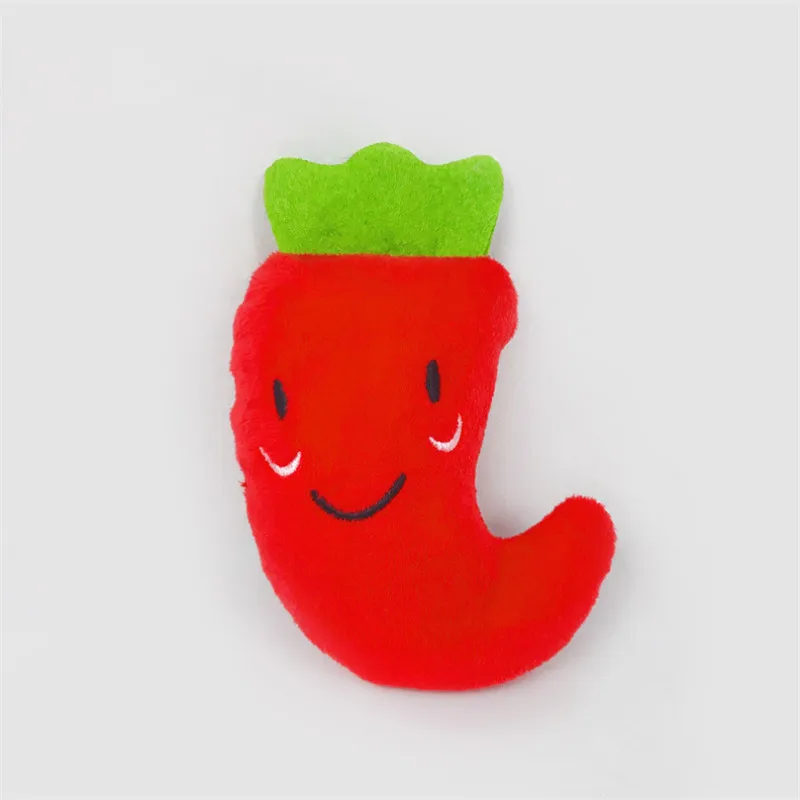Chili 1 шт. звучащий щенок собака жевательная игрушка фрукты овощи курица барабан кости пищать игрушка для кошек домашних животных плюшевый красный перец Баклажан редиска - Цвет: Chili
