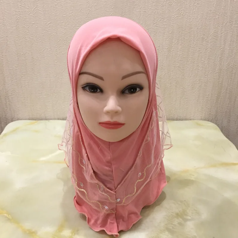 Мусульманский детский хиджаб для девочки исламский головной платок кружевной