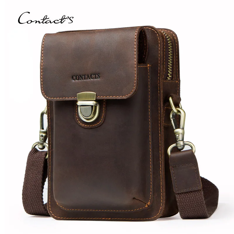 

2020 new fashion retro leather men's single shoulder diagonal bag retro crazy horse leather men's waist bag factory direct sales