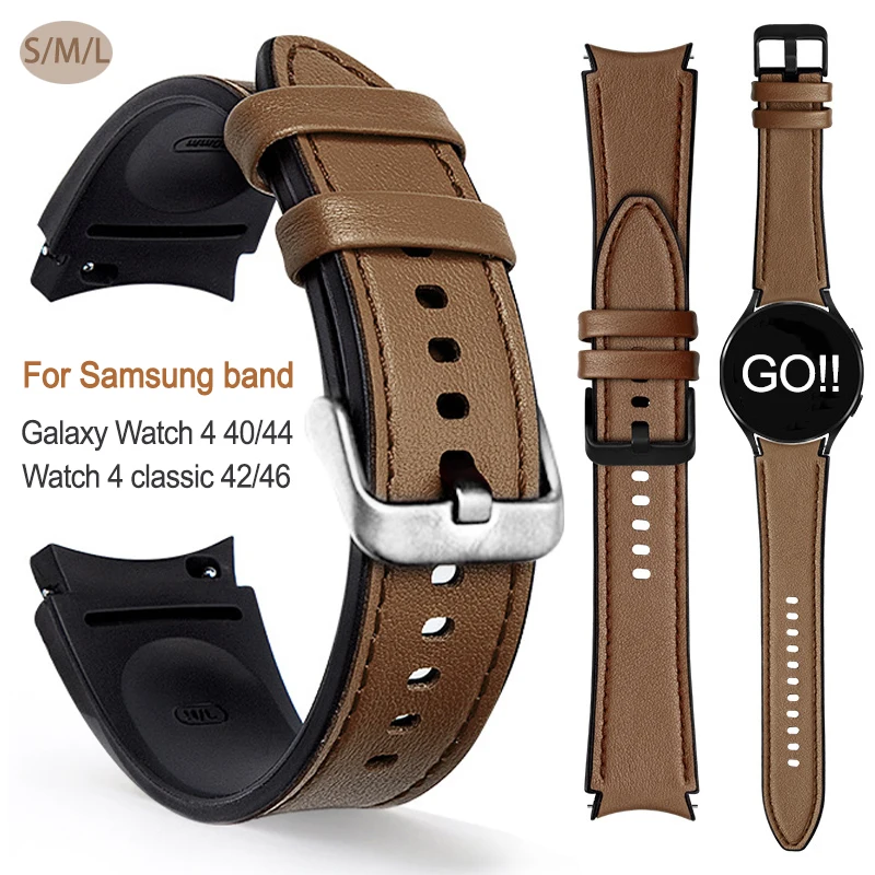 

Ремешок 20 мм для Samsung Watch 4 40 мм 44 мм, браслет для Samsung Galaxy Watch 4 Classic 42 мм 46, силиконовый и кожаный ремешок для часов 4