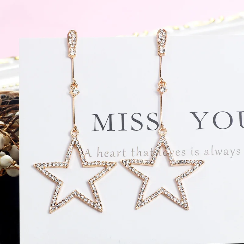 Корейская звезда длинные висячие серьги со стразами женские эффектные с каплями