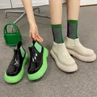 MONMOIRA, лакированные кожаные ботинки челси разных цветов, женские ботильоны с круглым носком, брендовые дизайнерские ботинки на массивной платформе, женская обувь