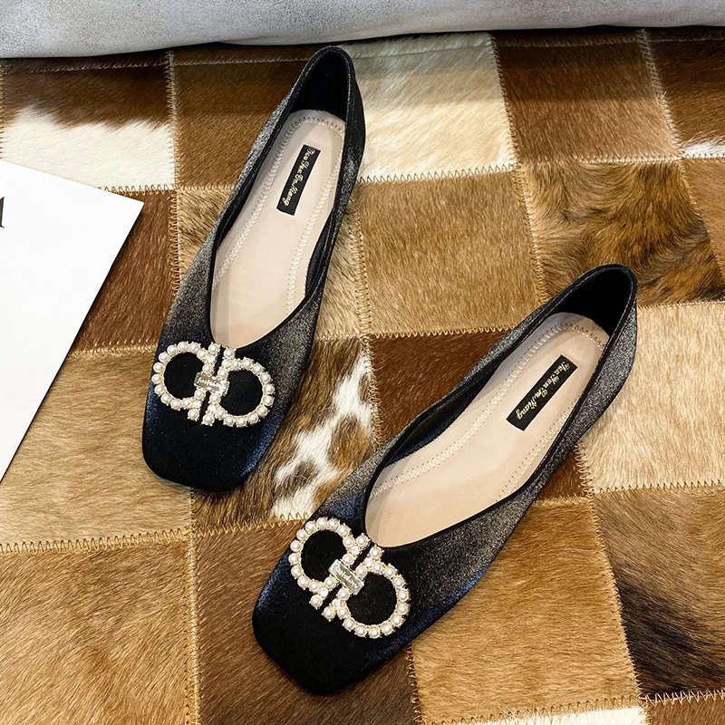 

Женские туфли-лодочки без застежки, повседневные туфли-лодочки с квадратным носком, балетки на плоской подошве, корейский стиль, лето