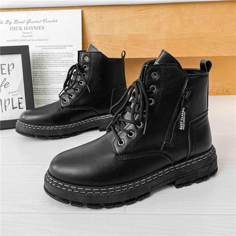 

Новинка Зима 2021, мужские ботинки Martin, черные кожаные ботинки, повседневные ботинки в британском стиле, модные мужские ботинки для ходьбы в с...