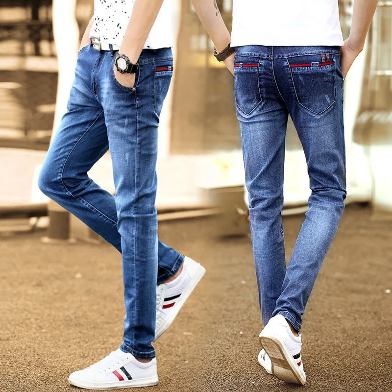 

Men's stretch denim jeans new 2021 autumn winter street small straight casual pants slim-fit cow teenager pencil trousers men