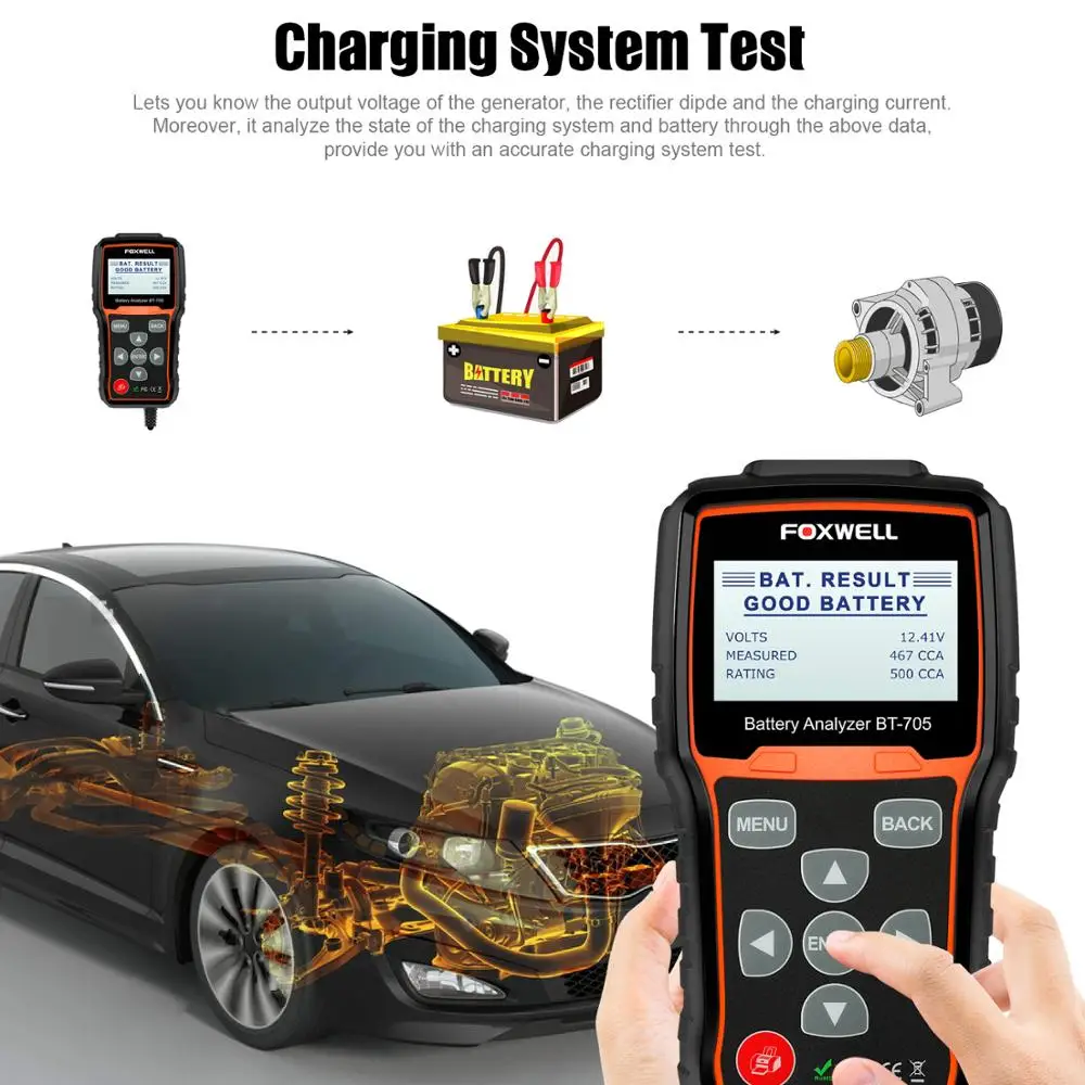 FOXWELL BT705 автомобиля Батарея Тесты er 100 2000CCA 12V 24V Автомобильное б/у сгибать стоп