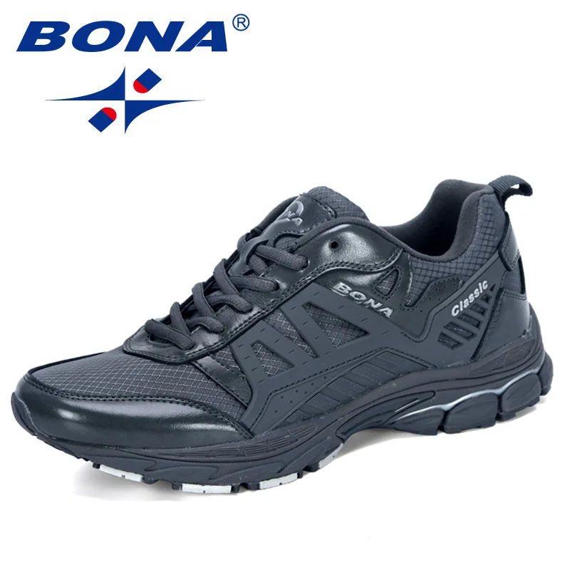 BONA/Новинка года; дизайнерская мужская обувь для бега; zapatillas hombre Deportiva; высокие мужские кроссовки для бега; прогулочная обувь - Цвет: Dark grey S gray