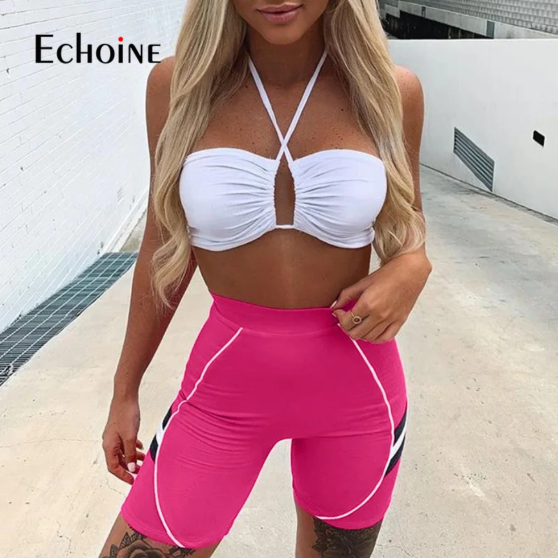 Шорты женские велосипедные с завышенной талией неоновые зеленые розовые