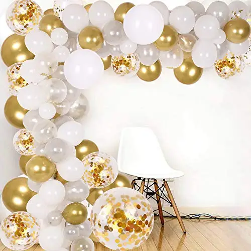Kit de arco de globos para boda, cumplea&ntilde;os y graduaci&oacute;n, 133 unidades, confeti dorado, plateado, blanco-0