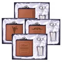 personalized flask 6oz leather hip flask stainless steel engrave flask guests favors white box wedding gifts logo