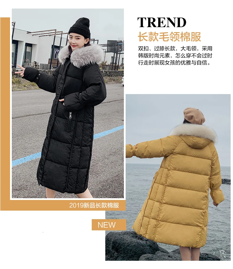Шикарная длинная шуба с капюшоном Winter Down Coat хлопковая куртка