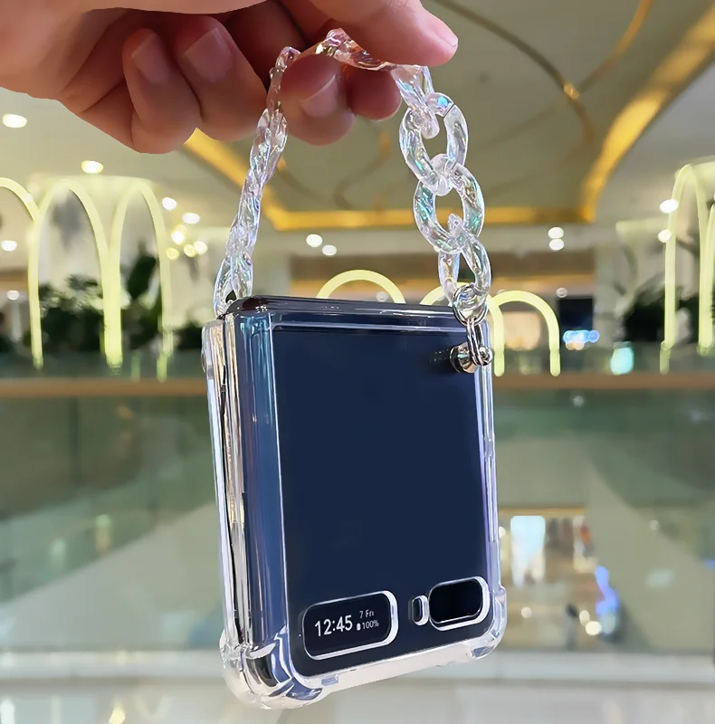 Fashion Cute DIY Laser Portable Crystal Hand Chain Bracelet Case For Samsung Galaxy Z Flip 5G 3 Shockproof Clear Case Cover