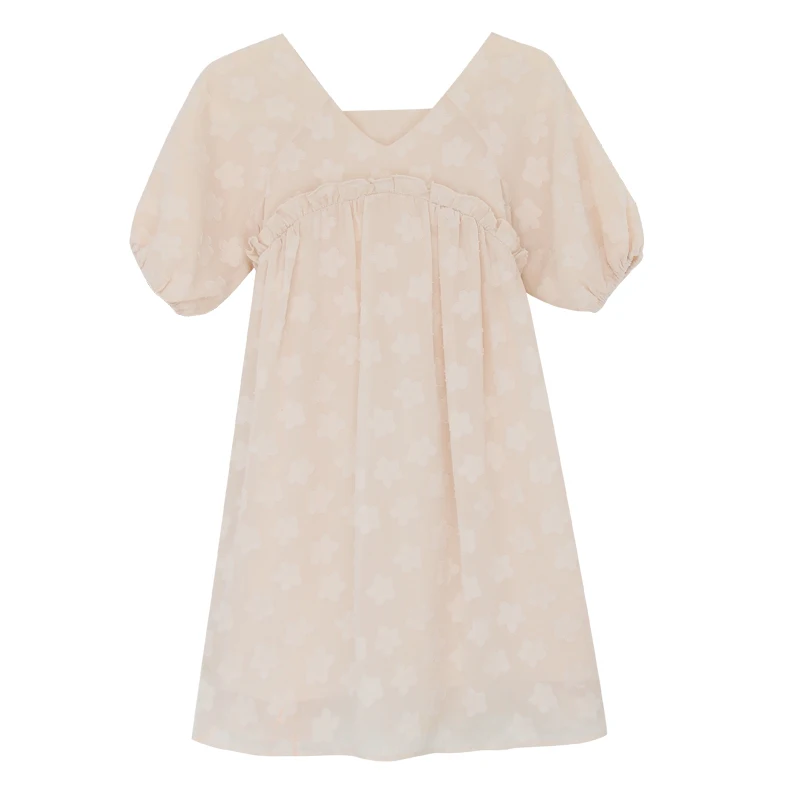 

Gentle Puff Sleeve Dress Women's 2021 Summer New Loose V-neck Temperament Girl's Dress First Love Skirt