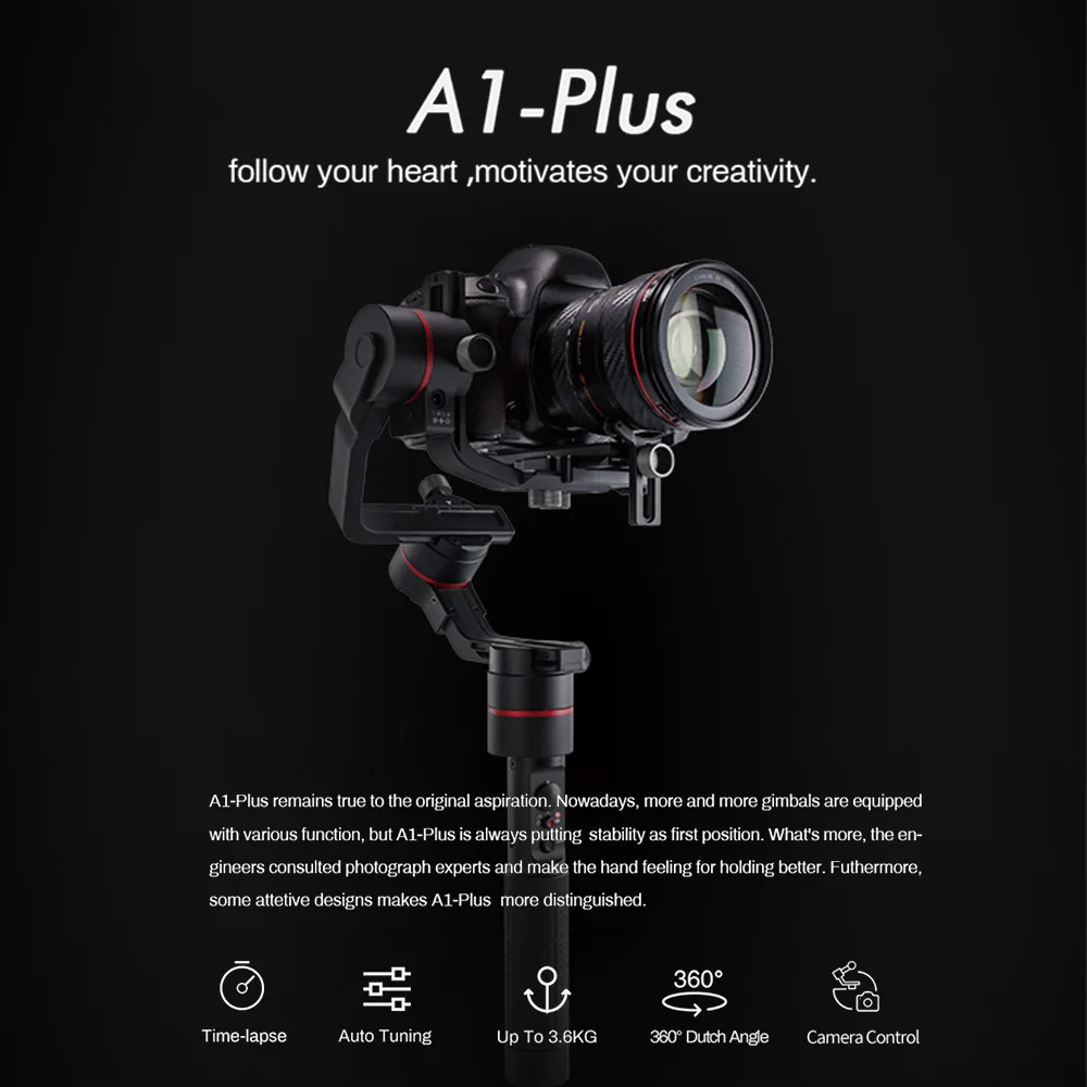 Accsoon A1 Plus 3 осевой Ручной Стабилизатор 6 кг Полезная нагрузка полный визуальный