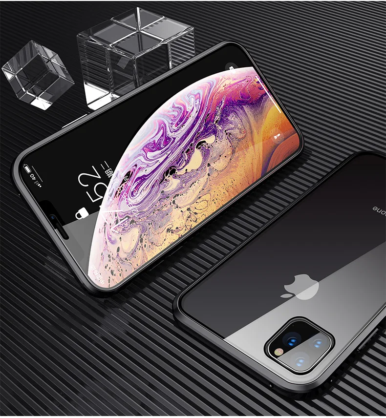 360 Полный Магнитный чехол для телефона iPhone 11 Pro 11 Pro MAX металлический бампер для iPhone XS XR XS MAX 8 7 6 6S Plus стеклянный чехол
