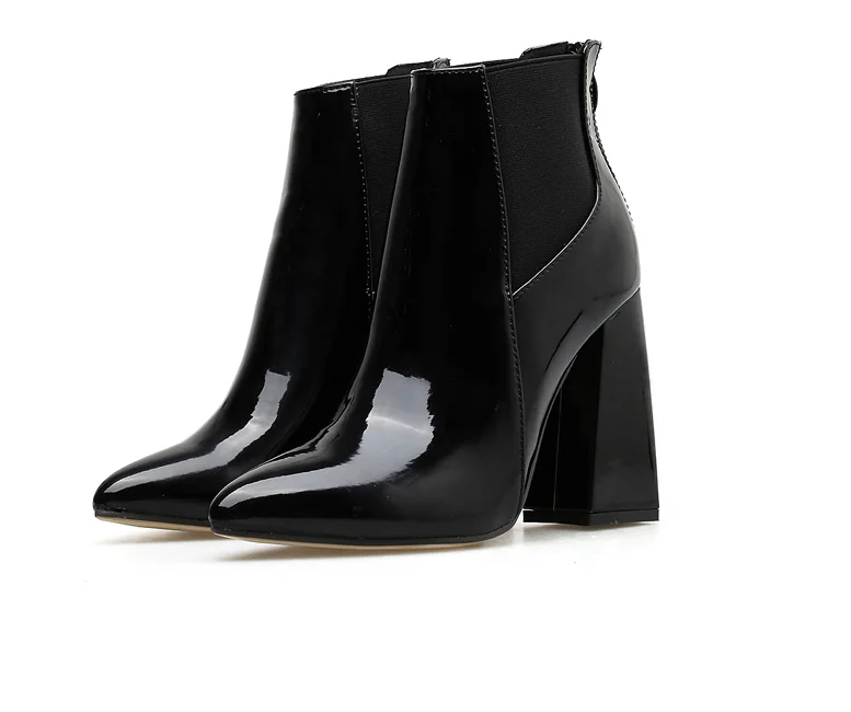 

Meilikelin Thick High Heels Women Ankle Boots Square Toe Zip Footwear PU Patent Leather Female Boot Shoes Woman 2020 New Black