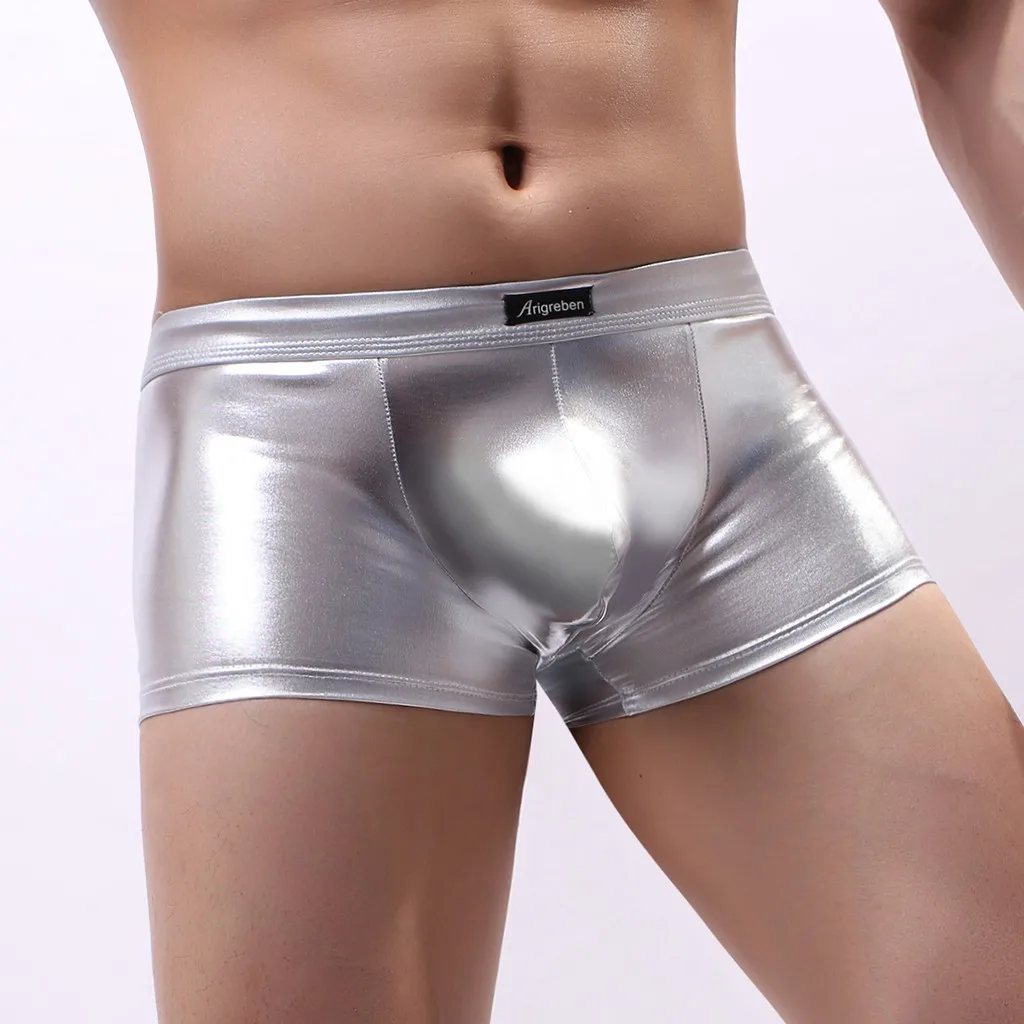 Мужские трусы боксеры сексуальное нижнее белье Кожаные боксерские шорты
