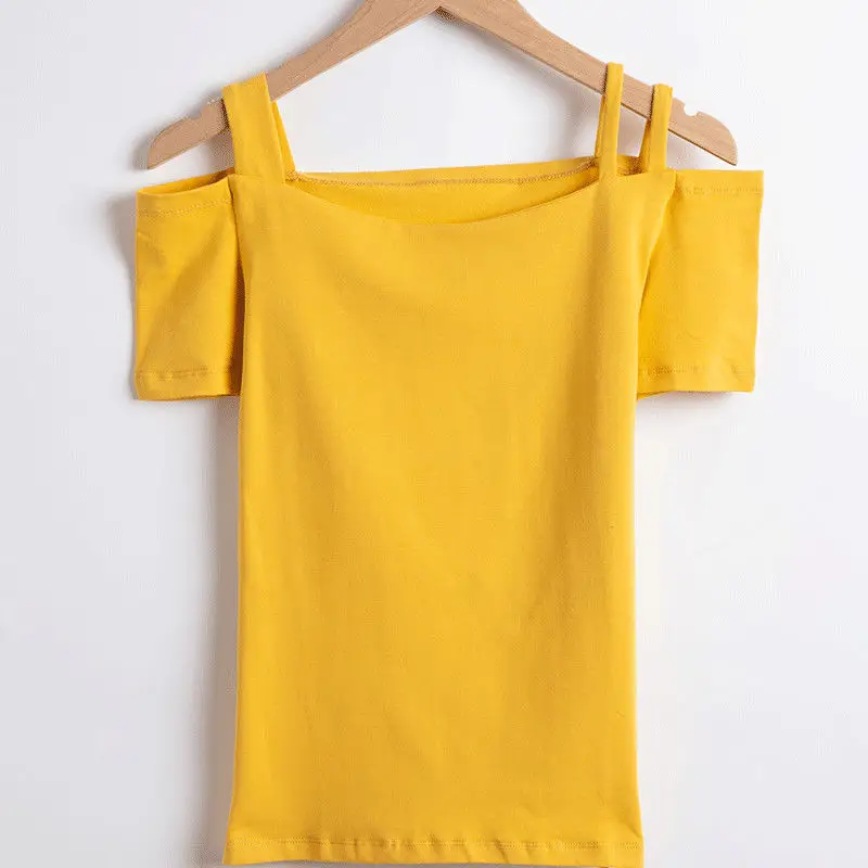 

Straight shoulder V-neck short sleeve cotton T-shirt for women in summer 2021