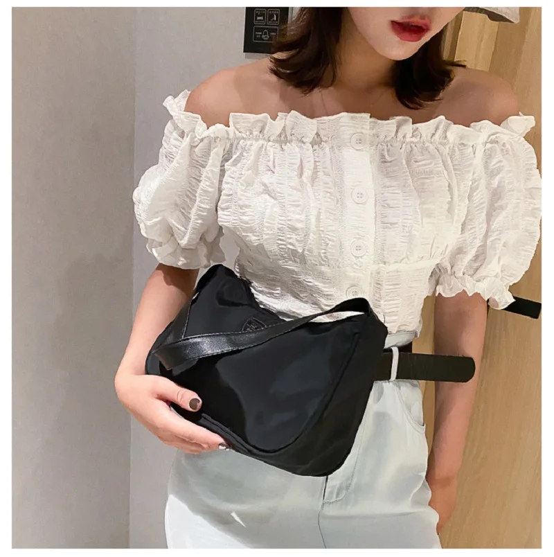 

Candy Color Nylon Baguette Bag for Women 2021 New Fashion Retro Simple High Quality Moon Handbags Shoulder Bags for Women Hand