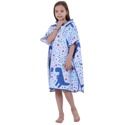 

Cartoon Printed Kid's Microfiber Wetsuit Chaning Robes Cape Hooded Poncho Quick-drying Swimming Beach Towel Compact Light Towels