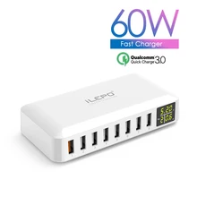 ILEPO 8 Ports 60W QC3.0 Fast Charger With Cable Charger Station US AU EU UK KR Plug Quick Charger For iphone ipad PC Kindle