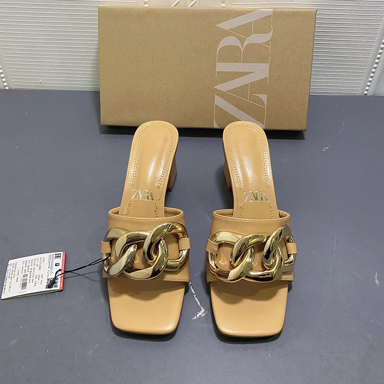 

Khaki Sandals, Metal Chain High Heels, Newest Square Open Toe Open Toe Hollow Platform High Heels Women's Shoes In 2021