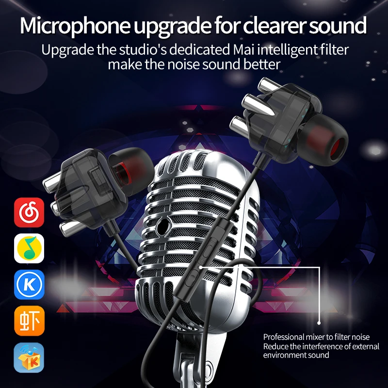 VAORLO 3 5 мм внутриканальные Hi-Fi наушники прозрачные четырехъядерные двойные