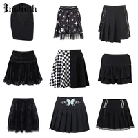 insgoth y2k mall gothic aesthetic black skirt harajuku sexy high waist lace ruffles mini skirts streetwear e girl summer clothes