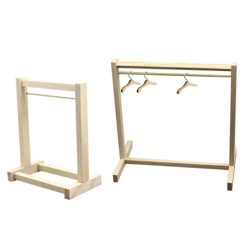 Kopen Pop Speelgoed Houten Kledingrek Kledingstuk Organizer Hangers Voor Poppen Handtas Kleding K1MA Nieuwe