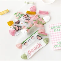 2021 new product glass stockings women thin stockings korean fruit cartoon socks transparent colored cotton socks
