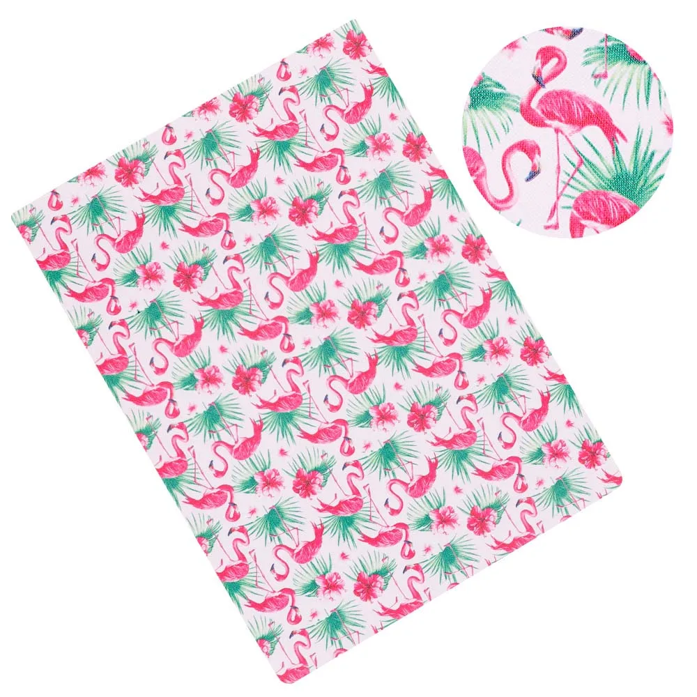 

IBOWS 22cm*30cm Synthetic Leather Fabric Summer Flamingo Printed For Home Decorative DIY Hairbows Bags DIY Materials Patchwork