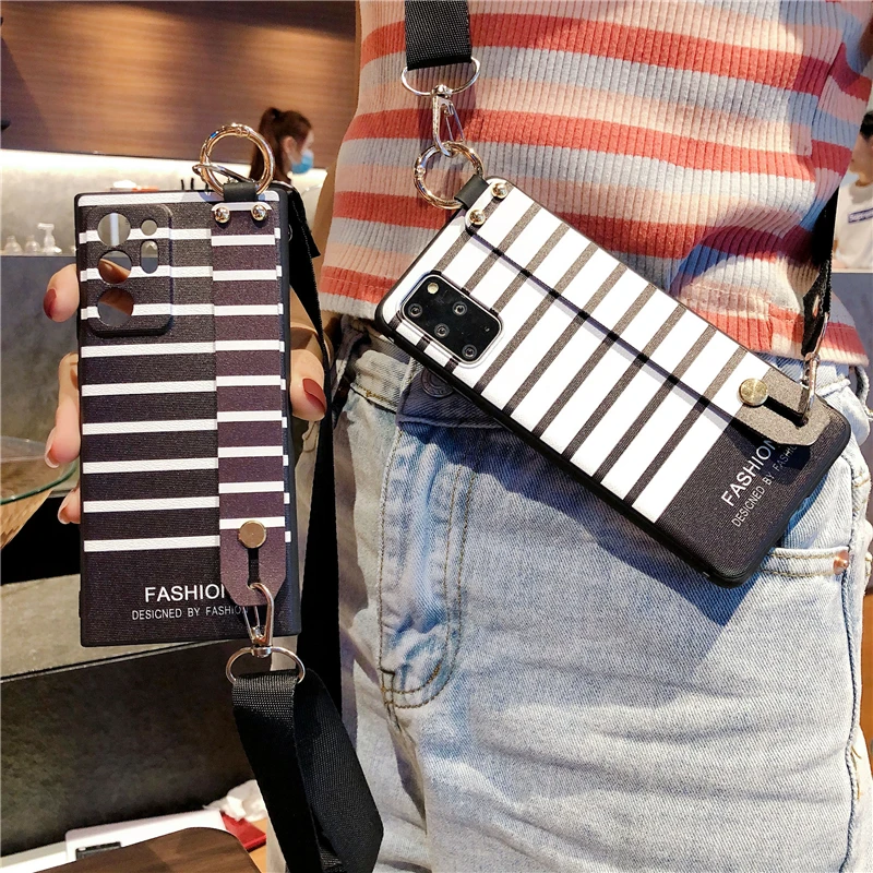 

Crossbody Shoulder Strap Geometric Wristband Stand Holder Case for iPhone 12 13 Pro X XR XS 12 11 12 Pro Max 6 7 8 Plus Cover