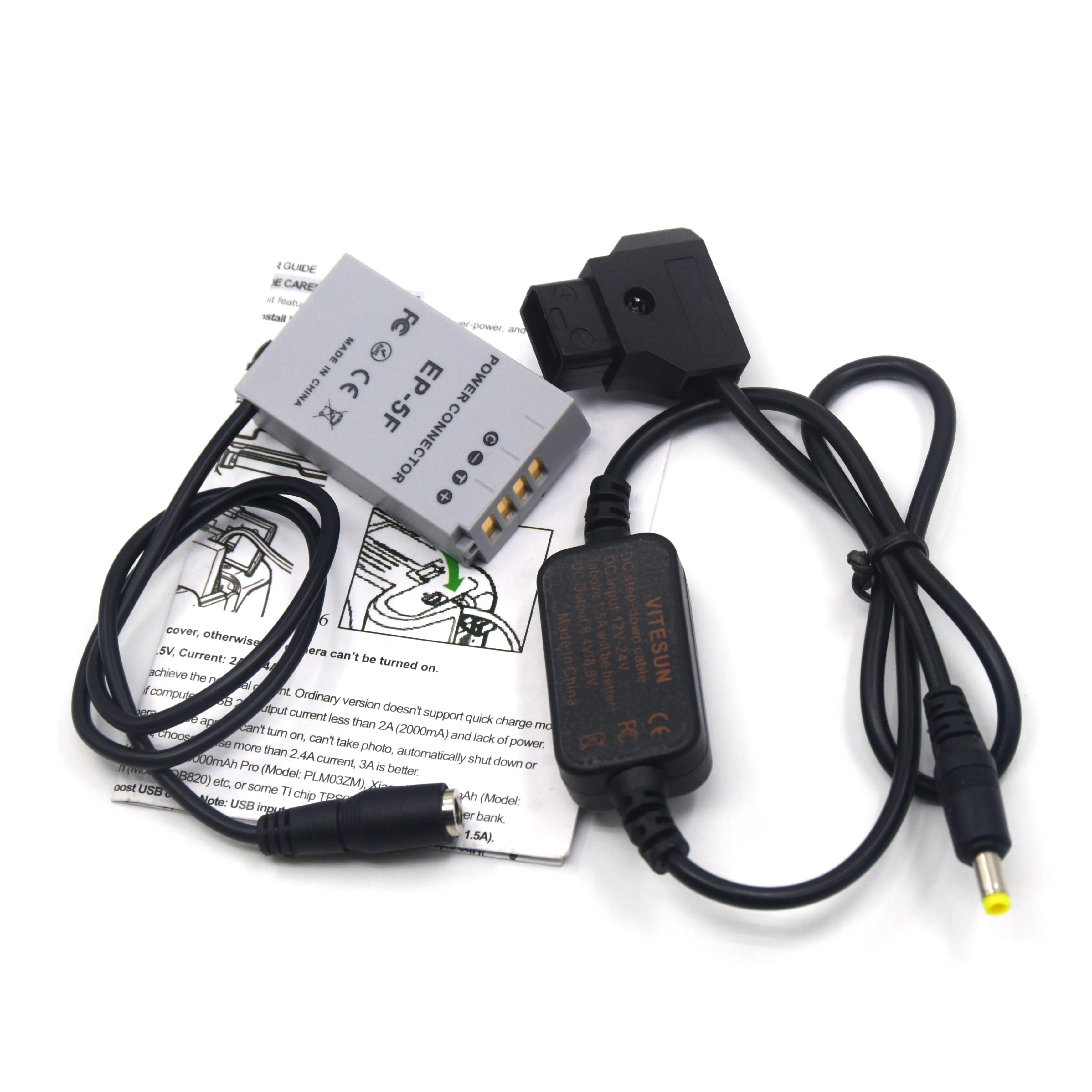 

12-24V Step-down Cable To D-TAP Dtap EH-5A+EP-5F EP5F DC Coupler EN-EL24 ENEL24 Dummy Battery For Nikon 11 J5 1J5 Camera