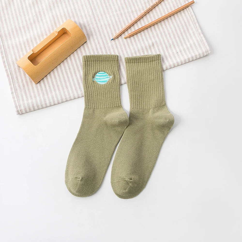 Японские длинные носки с вышивкой мультяшными планетами модные женские