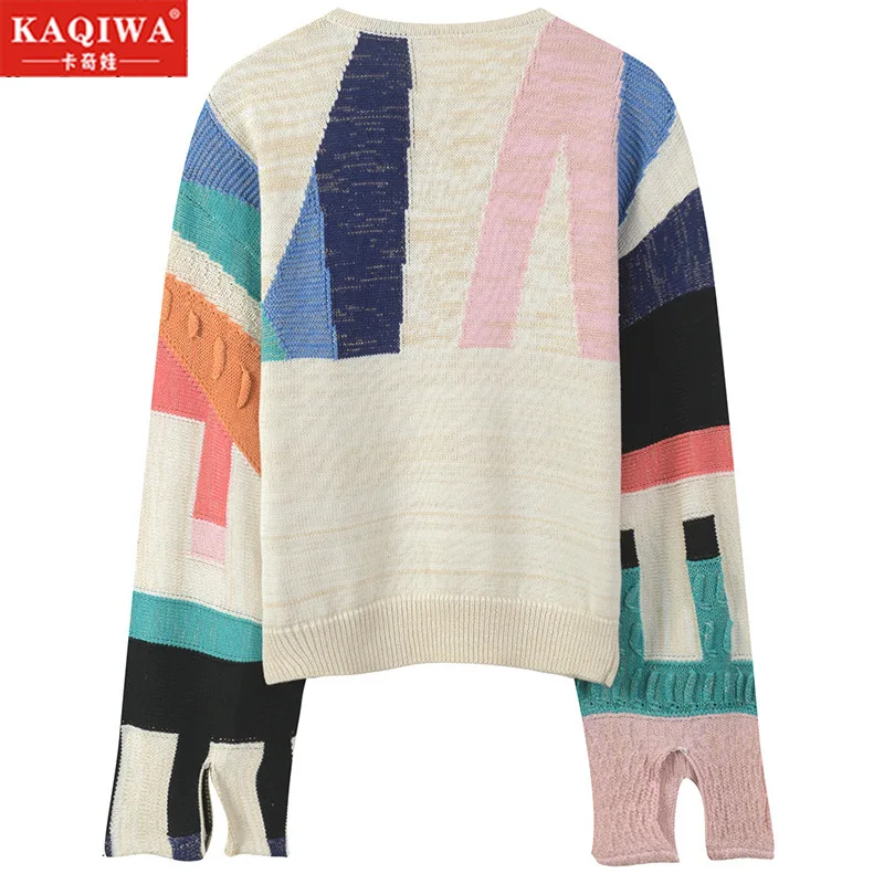 Осень-зима 2020 новый корейский цветной свитер с геометрическим рисунком и